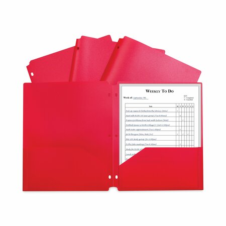 C-LINE PRODUCTS Two-Pocket Heavyweight Poly Portfolio Folder, 3-Hole Punch, 11 x 8.5, Red, 25PK 33934